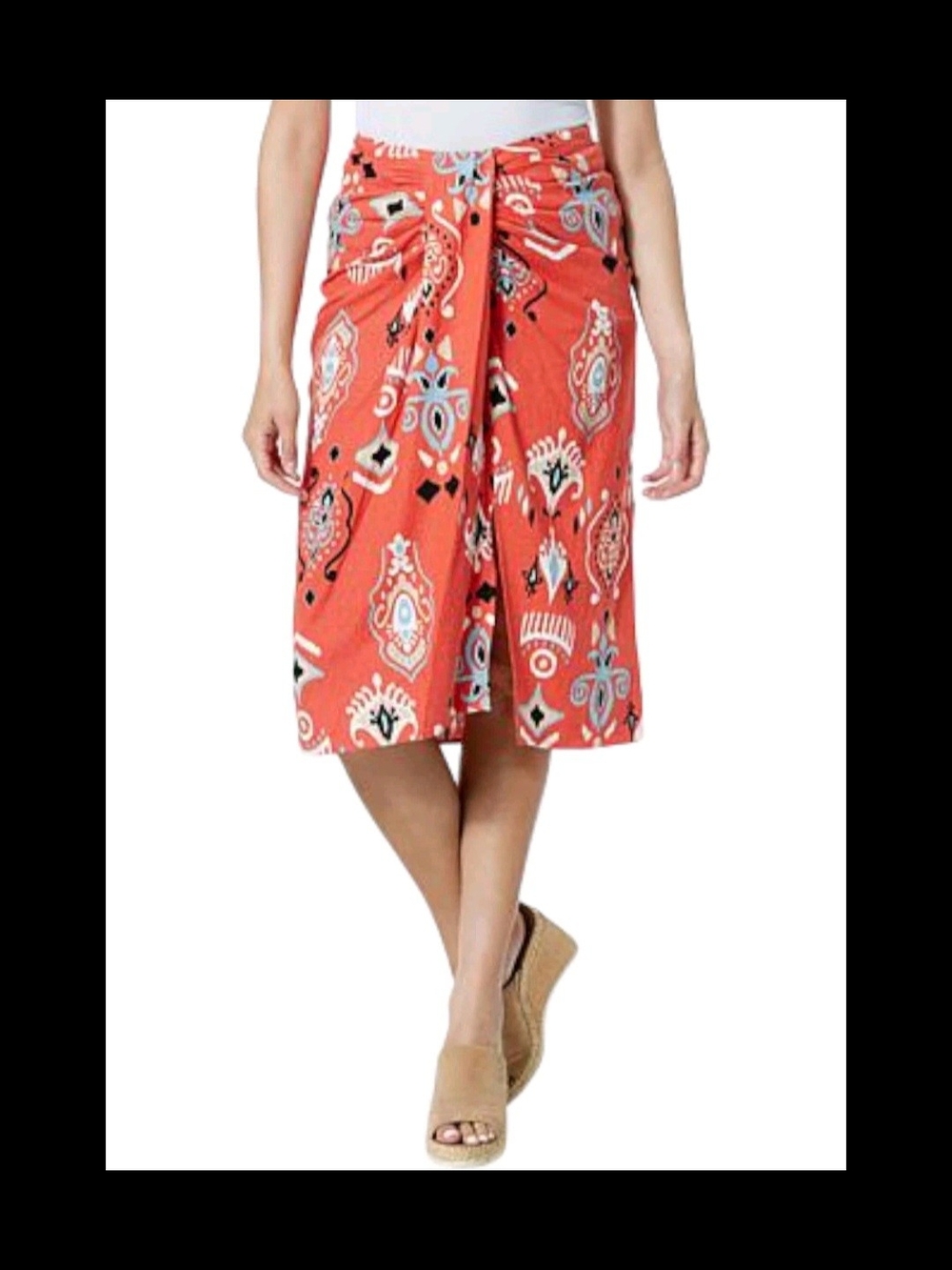 G By Guliana Linen Blend Boho Printed Midi Skirt 8